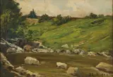 Lorenzo Delleani, Mountain Landscape With Stream