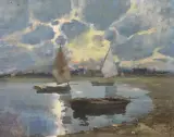 Theodor Wolf Ferrari, Lagoon, oil on panel