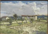 Domenico De Bernardi, Landscape, oil on plywood