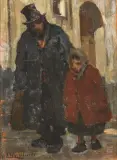 Luigi Michelacci, Figures On The Street, oil on panel