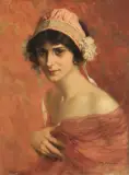 Achille Beltrame, Female Portrait, oil on canvas