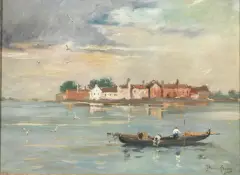 Italico Brass, Houses In Burano, oil on canvas