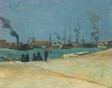 Mario Puccini, Livorno Harbour, oil on panel