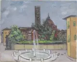 Moses Levy, San Martino Square At Lucca, oil on canvas plywood