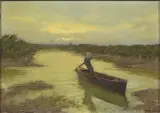 Carlo Passigli, Boats On The River, oil on plywood