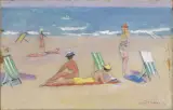 Moses Levy, On The Beach, oil on hardboard