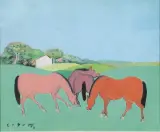 Giuseppe Cesetti, Three horses in the landscape 1982
