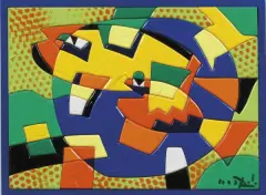 Ittico by Ugo Nespolo, acrylic on wood, offered Feb 2022