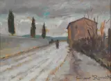 Countryside’s road by Gino Romiti, oil on board, offered Feb 2022