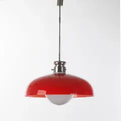 Gino Vistosi, Untitled, Lampada a sospensione in vetro rosso e metallo Produzione Italia