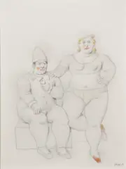 Circus couple 2008 by Fernando Botero, mixed media on paper (pencil, offered Nov 2021