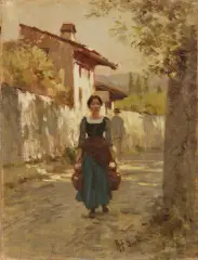 L'Acquaiola by Raffaello Sorbi, oil on tavoletta, offered Nov 2021