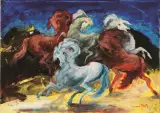 Gianni Testa, Cavalli, mixed media on canvas cm