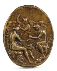 Venere, Marte E Mercurio by Valerio Belli, placchetta ovale in bronze dorato, offered Oct 2021