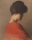 Vittorio Borriello, Ritratto Femminile In Rosso, oil on canvas