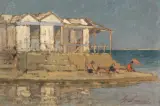 Bagni Lido (Mattino) by Giovanni Lomi, oil on tavoletta, offered Oct 2021