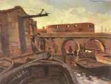 Venezia, Livorno by Carlo Domenici, oil on compensato, offered Oct 2021
