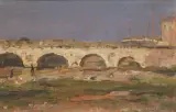 Guglielmo Pizzirani, Il Ponte Di Tiberio, Rimini, oil on canvas