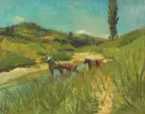 Alfredo Protti, La Raccolta Del Fieno, oil on compensato