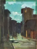 Livorno In Un Giorno Di Pioggia by Renato Natali, oil on compensato, offered Oct 2021