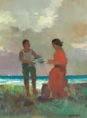 Pescatore by Renato Natali, oil on compensato, offered Oct 2021