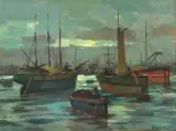 Marina by Renato Natali, oil on compensato, offered Oct 2021