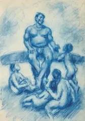 La Storiella by Francesco Camarda, pencil blu on paper applicata on paper, offered Oct 2021