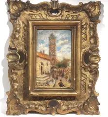 Scorcio Di Paese by Aroldo Bonzagni, oil on tavoletta, offered Sep 2021