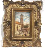 Aroldo Bonzagni, Scorcio Di Paese, oil on tavoletta