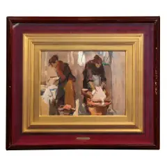 Lavandaie by Ludovico Tommasi, oil on card, offered Sep 2021