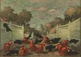 Nino Caffè, Pretini gioiosi, oil on canvas cm