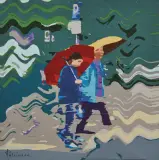 Amato Patriarca, Figure con ombrello, acrylic on canvas cm