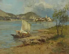 L'Isola Dei Pescatori, Lago Maggiore by Eugenio Gignous, oil on panel, offered Jun 2021