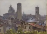 Achille Beltrame, Bergamo Alta, oil on tavoletta
