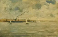 Giorgio Belloni, Marina Con Barche, oil on cardboard