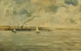 Giorgio Belloni, Marina Con Barche, oil on cardboard