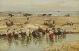 Attilio Pratella, Lavandaie In Spiaggia, oil on tavoletta