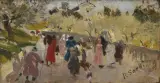 Raffaello Sorbi, Processione, oil on tavoletta