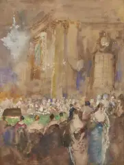 Al Casinò by Pompeo Mariani, watercolour on paper, offered Jun 2021