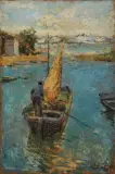 Leonardo Bazzaro, Barca In Laguna, oil on panel