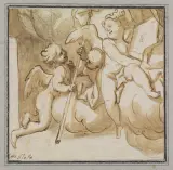 Domenico Piola, Angeli In Volo, pencil nera