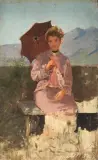 Edoardo Tofano, Ritratto Di Clotilde Con Ombrellino, oil on tavoletta