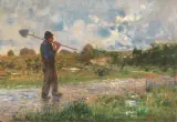 Plinio Nomellini, Paesaggio Con Contadino, oil on compensato