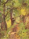 Mario Puccini, Sentiero Nel Bosco, oil on card