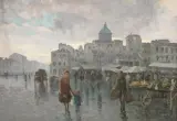 Aurelio Catti, Veduta Di Mercato A Palermo, oil on compensato