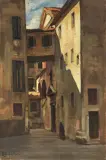 Luigi Michelacci, Stradina Soleggiata, oil on card