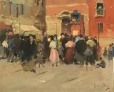 Italico Brass, Lo Spettacolo Dei Burattini, oil on canvas