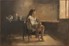 Giorgio Scalco, Interno Con Elena E La Gabbia, oil on canvas