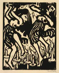 Emil Nolde, Kerzentänzerinnen, 1917, Holzschnitt auf leichtem Karton (Prägestempel: FANTA)