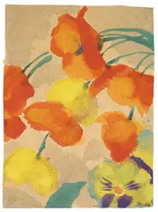 Mohn-Blüten und Stiefmütterchen by Emil Nolde, Um 1946, Aquarell auf Japanbütten, sold Dec 2007